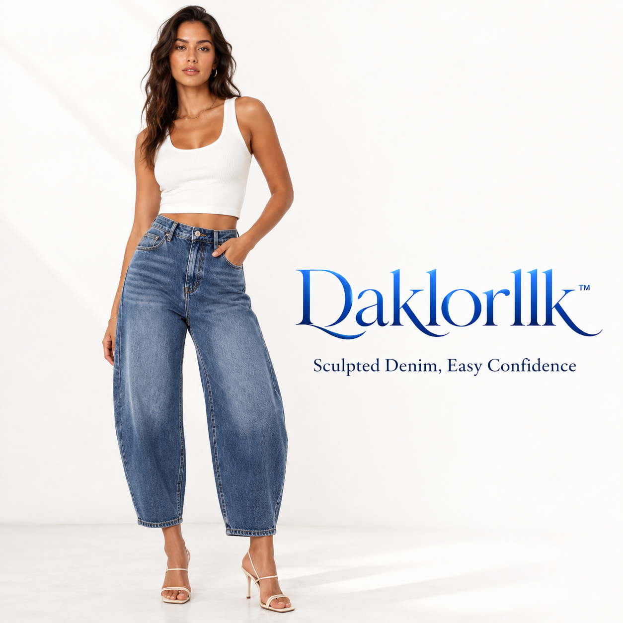 Daklorllk™ Women's Sculpted Barrel-Leg High-Rise Jeans – Relaxed Tapered Denim Pants, Vintage Blue Wash, Cropped Ankle Jeans