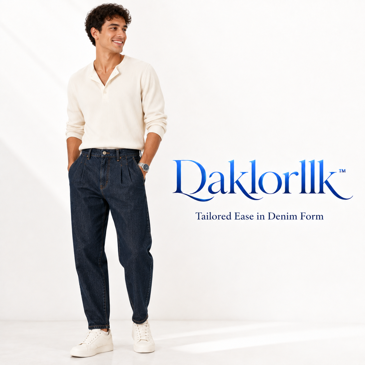 Daklorllk™ Men's Pleated Taper Denim Trousers – Tailored Jeans, Relaxed Cropped Denim Pants, Smart-Casual Dark Wash
