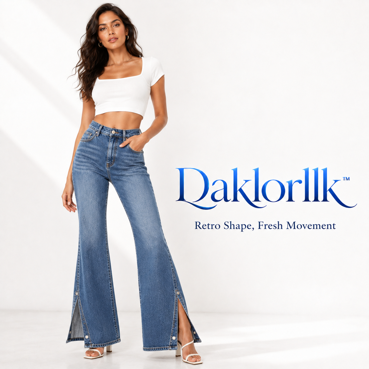 Daklorllk™ Women's Convertible Hem Flare Jeans – High-Rise Flared Denim, Adjustable Split-Hem Jeans, Retro-Inspired Pants