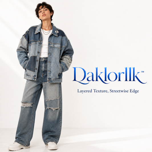 Daklorllk™ Unisex Patchwork Oversized Denim Jacket – Mixed-Wash Jean Jacket, Relaxed Streetwear Outerwear, Gender-Neutral Denim