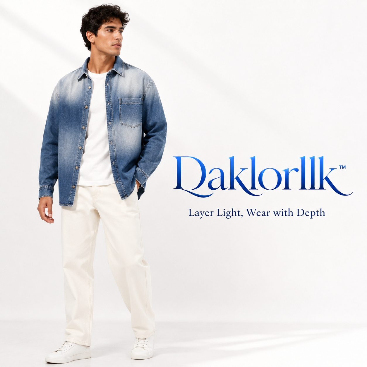 Daklorllk™ Men's Gradient-Wash Denim Overshirt – Long-Sleeve Jean Shirt, Relaxed Layering Jacket, Ombre Indigo Shirt